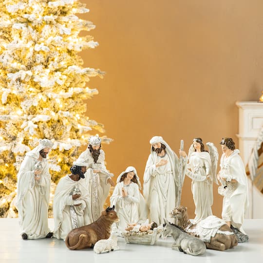 Glitzhome® 12 Piece Oversized Ivory Nativity Figurine Set